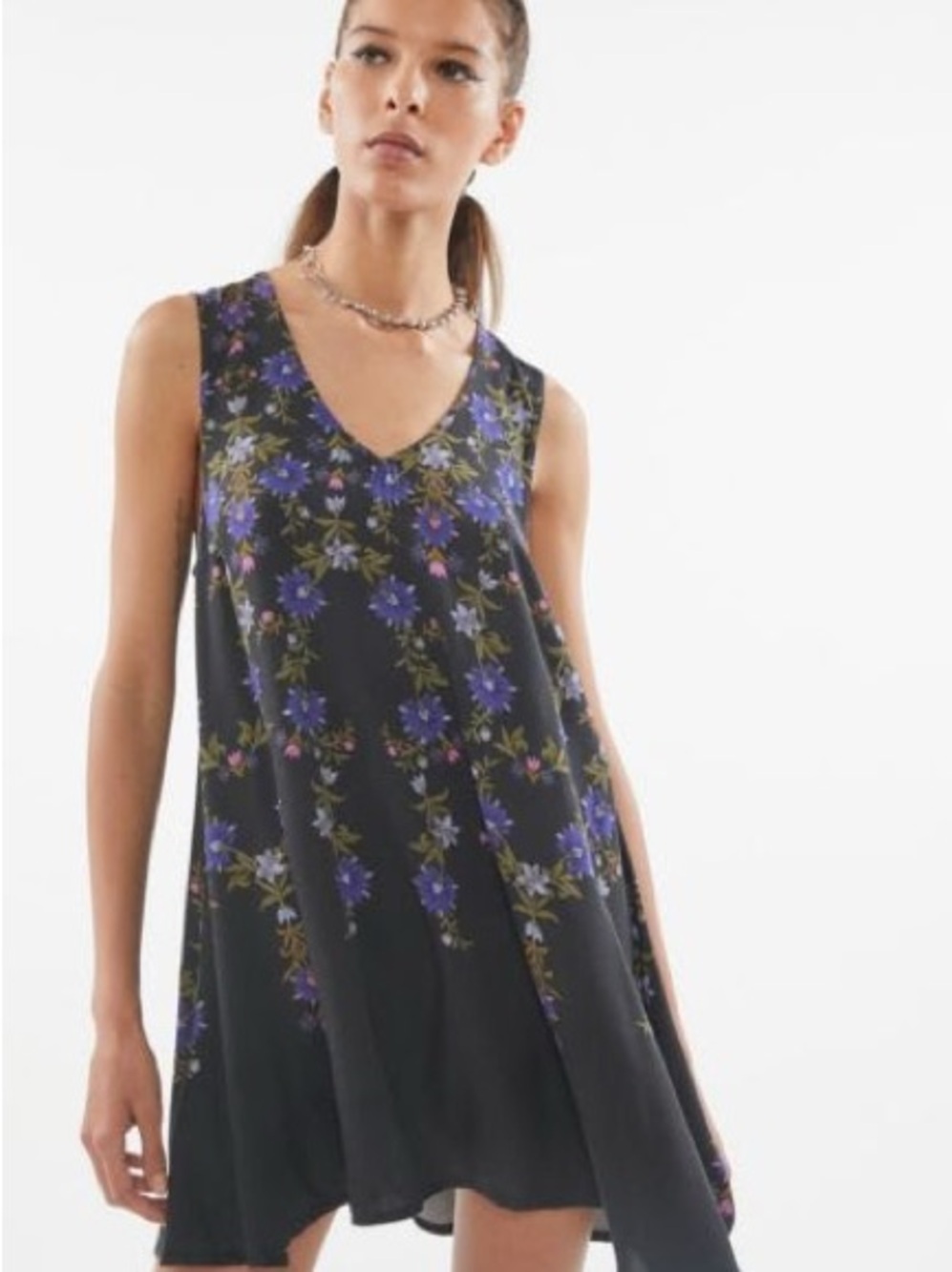 Urban Outfitters Black Mini Dress with Purple Floral Print